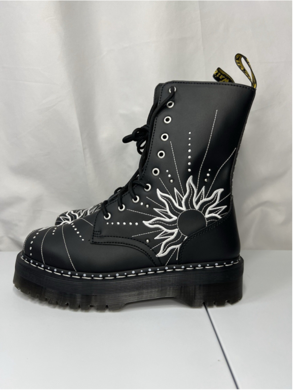 Dr Martens Jadon Hi Solar Flare Boot Embroidery Black 11L 10M Goth Punk Festive - Picture 10 of 14